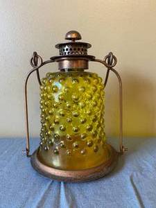 lot 12 image: Glass and Copper Tone Candle Lamp