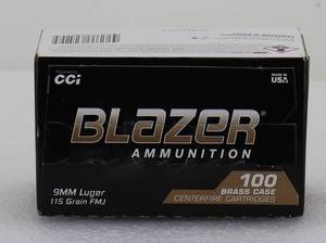 lot 2 image: 100 Blazer 9MM 115gr FMJ Cartridges