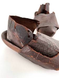 lot 10 image: Pair of antique carved Swedish childs wooden shoes.