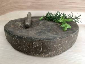 lot 15 image: Antique, primitive, handmade cutting board mortar & wooden pestle.