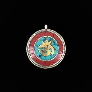 lot 14 image: Vintage Nepalese double-sided buddhist Kalachakra Om pendant