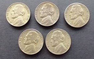 5 Silver War Nickels