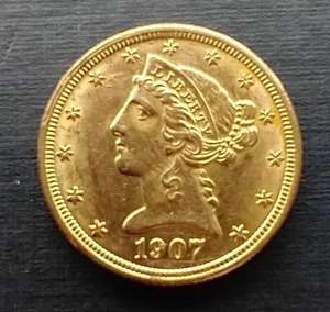 1907 Liberty Head $5 Gold Coin