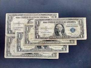 5 Blue Seal Silver Certificate $1 Notes