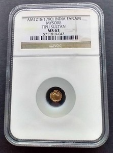 1790 India Fanam Mysore Gold Coin - MS 63