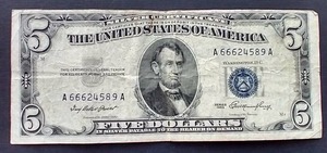 1953 Blue Seal Silver Certificate $5 Note