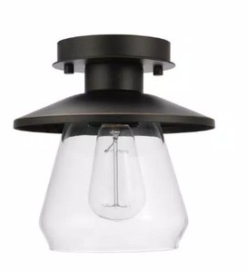 lot 629 image: Hampton Bay Northmoore 1-Light Oil Rubbed Bronze and Glass Vintage Semi-Flush Mount
