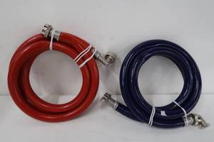 lot 638 image: Homewerks Worldwide High Burst 34 in. x 34 in. x 72 in. with 90-Degree Elbows SS High Efficency Washing Machine Connector (2-Pack)