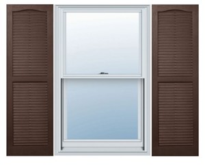 lot 689 image: BUILDERS EDGE15 INCH X 39-INCH VINYL OPEN LOUVER WINDOW SHUTTERS - Brown - 5 Pairs