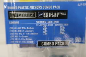 lot 681 image: Everbilt Plastic Ribbed Anchor Kit 20 EA #4-6 x 78 in 15 EA Anchors #8-10 x 1 in 10 EA #10-12 x 1-14 in 20 EA Anchors & Screws - 6 pack