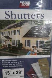 lot 687 image: Builders Edge 15 x 39 Vinyl Louvered Shutters - White - 7 Pairs