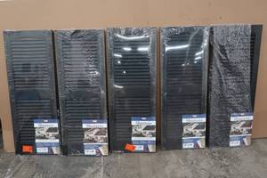 lot 690 image: Builders Edge 15 in. x 39 in. Louvered Vinyl Exterior Shutters - Black - 5 Pairs