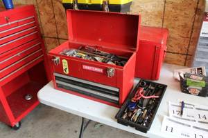 lot 11 image: Metal Tool Box, Misc. Tools - Tape Measure, Files, Sockets, Metal Ruler, and more 18-12Lx 8-12Wx12H