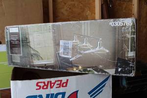 lot 34 image: Allen  Roth Island Pendant Brushed Nickel Light Fixture 32Lx16Wx8H 305765 (in box)