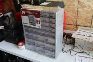 lot 43 image: Stack-On Storage Cabinet 39-drawer 14-78Wx 6-38Dx18-12H (new in package)