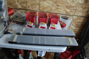 lot 44 image: Lot of (5) Shop Storage Containers - 3-piece Stacking Bins (x3), Parts Organizer (x2)