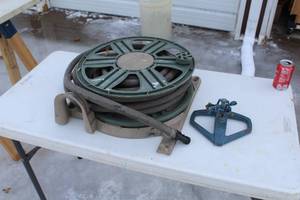lot 100 image: Garden Hose, Ames Reel Easy Garden Hose Reel, Lawn Sprinkler