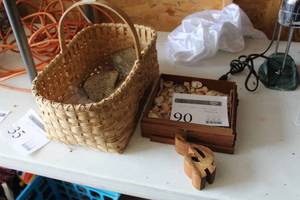 lot 90 image: Lot of Seashells, Coral, Wicker Basket