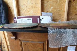 lot 92 image: Lot of (2) Woodscape Painting on Live Edge Wood Plank