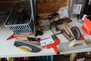 lot 74 image: Lot of Masonry Tools - Scrapers, Trowels, Brushes, Epoxy Repair, Misc. Tools