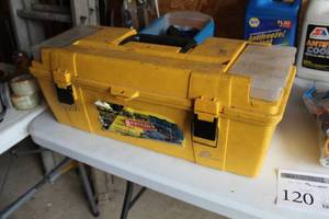 lot 120 image: Plastic Tool Box with Caddy, Misc. Hardware 26Lx10Wx10H
