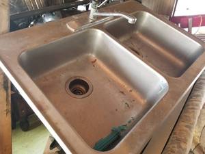 lot 56 image: Stainless Steel Kitchen Double Sink with Single Handle Fixture