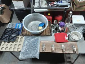 lot 27 image: Kitchenwares Tray, Nut Grinders, Scale, Baking & Scone Pans, More