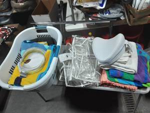 lot 52 image: Laundry Basket, Shoe Organizer, Blankets, Towels, Knee Wedge Pillow