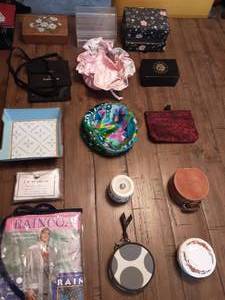 lot 30 image: Lot Of Assorted Organizers, Jewelry Boxes, Travel Jewelry Bags, Vintage Rain Coats