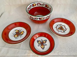 lot 38 image: Porsgrund Red Floral Designed Dishes