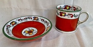 lot 45 image: Porsgrund Red Floral Designed Bowl and Mug