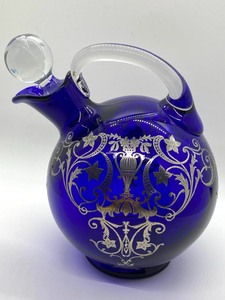 lot 136 image: Cobalt Blue Glass Pitcher made by Silver Deposit Ware Co