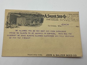 lot 150 image: Two 1892 John A. Salzer Seed Co Postcards