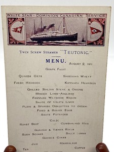 lot 201 image: RMS Teutonic Menu Postcard RARE
