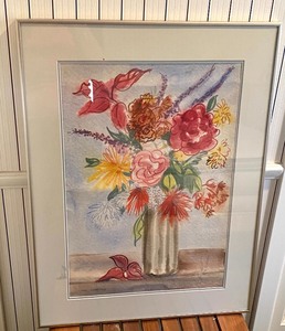 lot 215 image: Framed Watercolor Floral Painting
