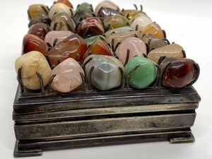 lot 236 image: AgatePolished Stone and Sterling DresserJewelry Box
