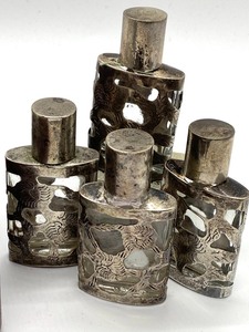 lot 225 image: Vintage VanityDresser Items including Sterling Overlay Perfume Bottles
