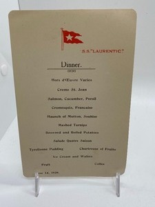 lot 276 image: Three S.S. (Second) Laurentic Cruise Ship Menus from 1929