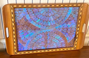 lot 293 image: Art Deco Blue Morpho Butterfly Wing Tray with Inlaid Design (Brazil)
