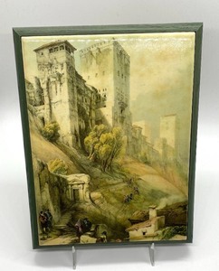 lot 345 image: Vintage Framed Tile- Castle Scene