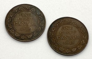 lot 356 image: Two 1918 Canadian Pennies