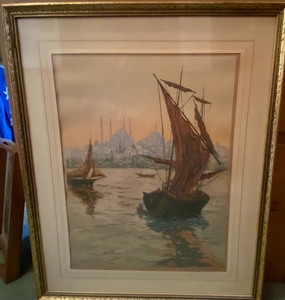 lot 422 image: Original Vintage Etching by Chevalier Sunset in Constantinople