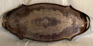 lot 414 image: Vintage Footed Silver Plate Serving Tray w Handles