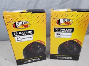 lot 141 image: 2 New Boxes of 33 Gallon Drawstring Trash Bags