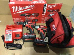 M18 18-Volt Lithium-Ion Cordless Drill DriverImpact Driver Combo Kit w Two 1.5Ah Batteries, Charger Tool Bag (2-Tool) by Milwaukee&nbsp&nbspCustomer Returns Open Box See Pictures