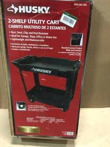 2-Tier Plastic 4-Wheeled Service Cart in Black by Husky&nbsp&nbspCustomer Returns Open Box See Pictures