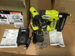 18-Volt ONE Lithium-Ion Cordless 2-Tool Combo Kit with DrillDriver, Brad Nailer, (2) 1.3 Ah Batteries, and Charger by RYOBI Customer Returns See Pictures
