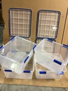 WEATHERTIGHT 44 Qt. Storage Box in Clear with Blue Buckles (4-Pack) by IRIS&nbsp&nbspCustomer Returns Open Box See Pictures