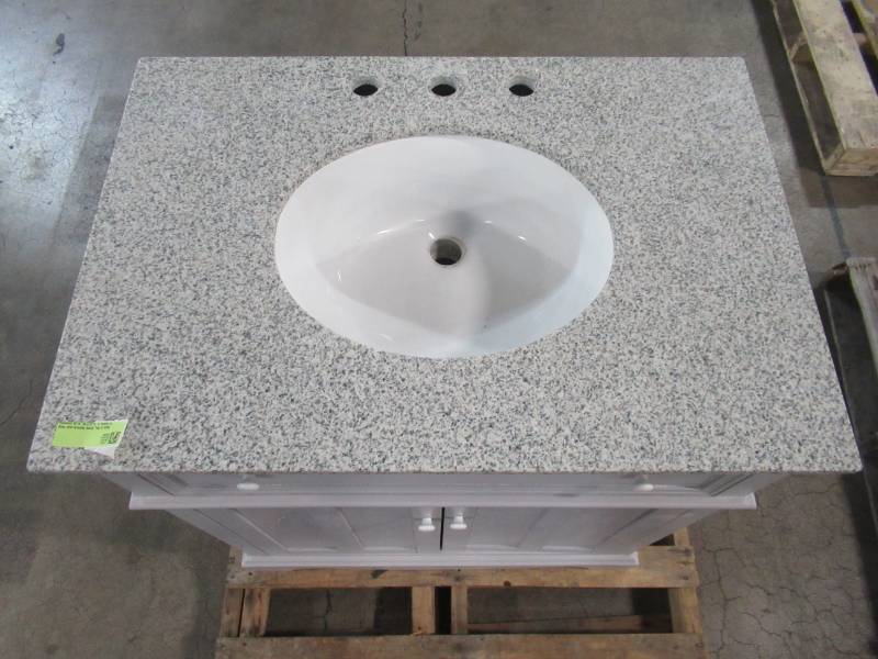 lot 101 image: Home Decorators Collection Fremont 32 in. W x 22 in. D Vanity in Grey with Granite Vanity Top in Grey with White Sink MD-V1789
