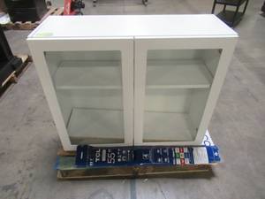 lot 203 image: Hampton Bay Designer Series Edgeley Assembled 36x30x12 in. Wall Kitchen Cabinet with Glass Doors in White WGD3630-EDWH
